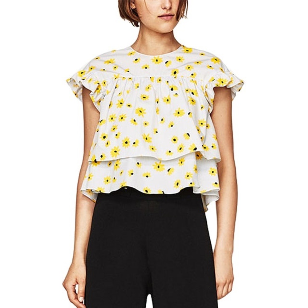 Zara Yellow Flower Striped Top